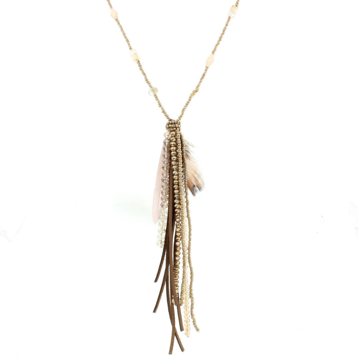 Beaded Gold Feather Necklace – linenandrust