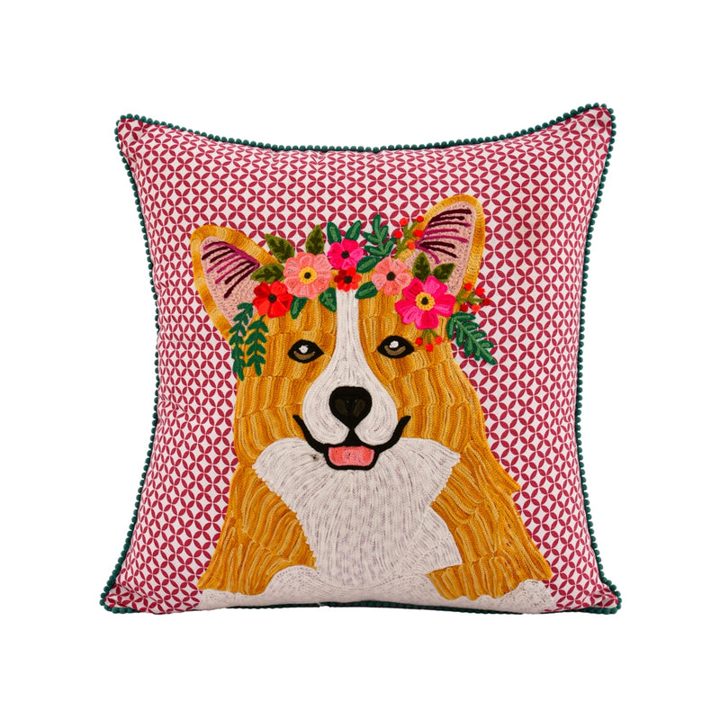 Flower Corgi Embroidery Pillow